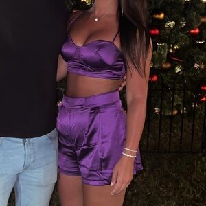 Purple Satin Women's Short Set